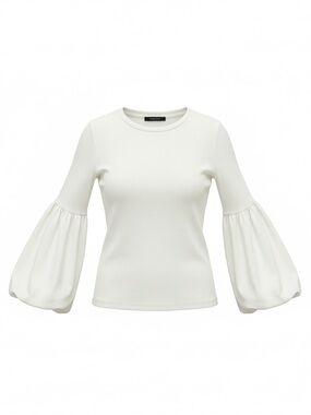 NWOT Veronica Beard White Ribbed exaggerated Bell Sleeve Top - Small -spring top
